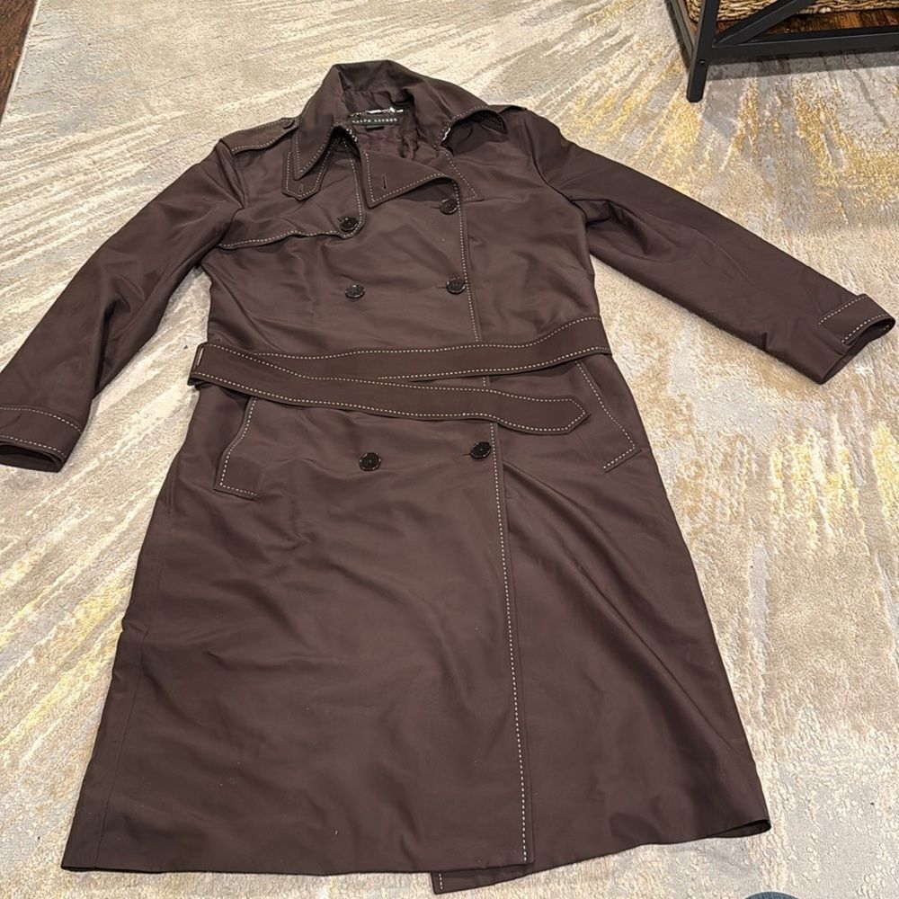 Women's Ralph Lauren Black Label brown Belted Trench Coat Jacket EUC size 10